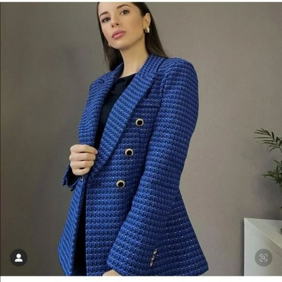 ZARA 2 PCS SET TEXTURED DOUBLE BREASTED BLAZER + SKIRT - Picture 4 of 12